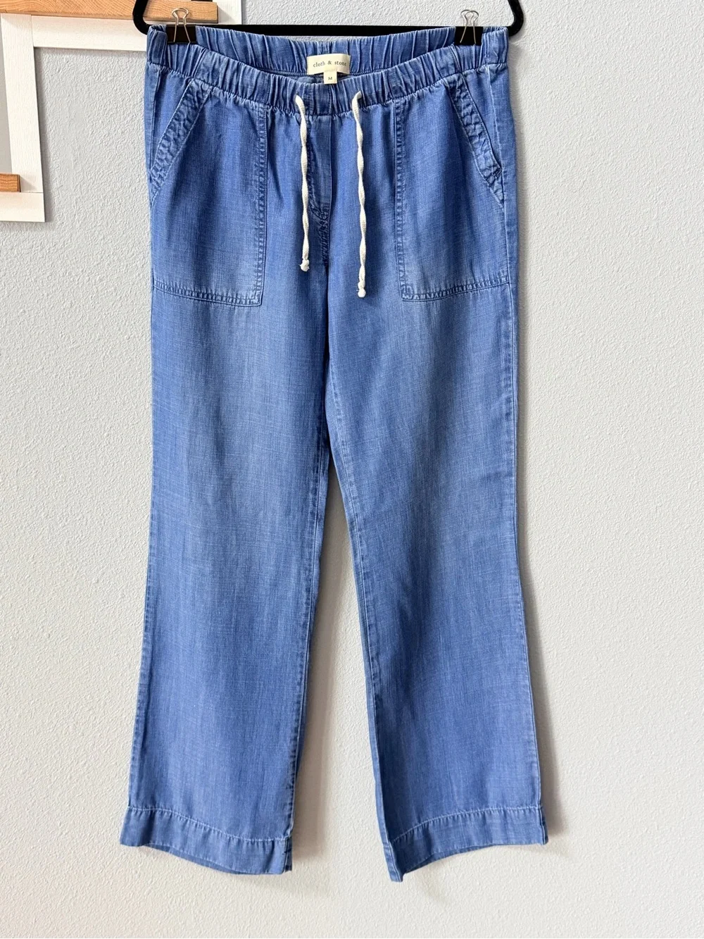 Cloth & Stone Light Blue Drawstring Chambray Pants - Picture 1 of 14